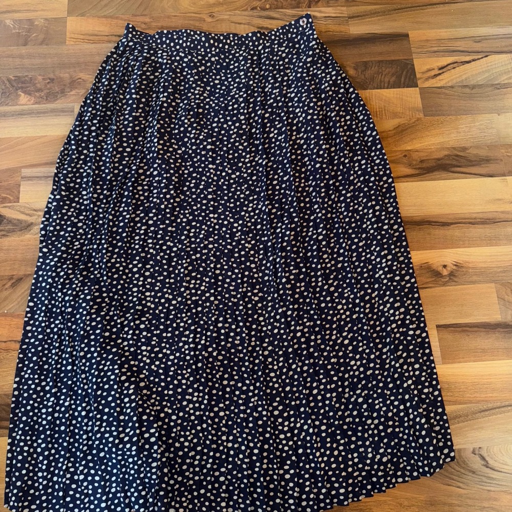 Jones New York Skirt Women's 16 Navyâ Blue White Polka Dot Pleated Lined classy